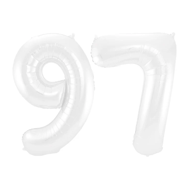 Folieballon 97 jaar metallic wit 86cm
