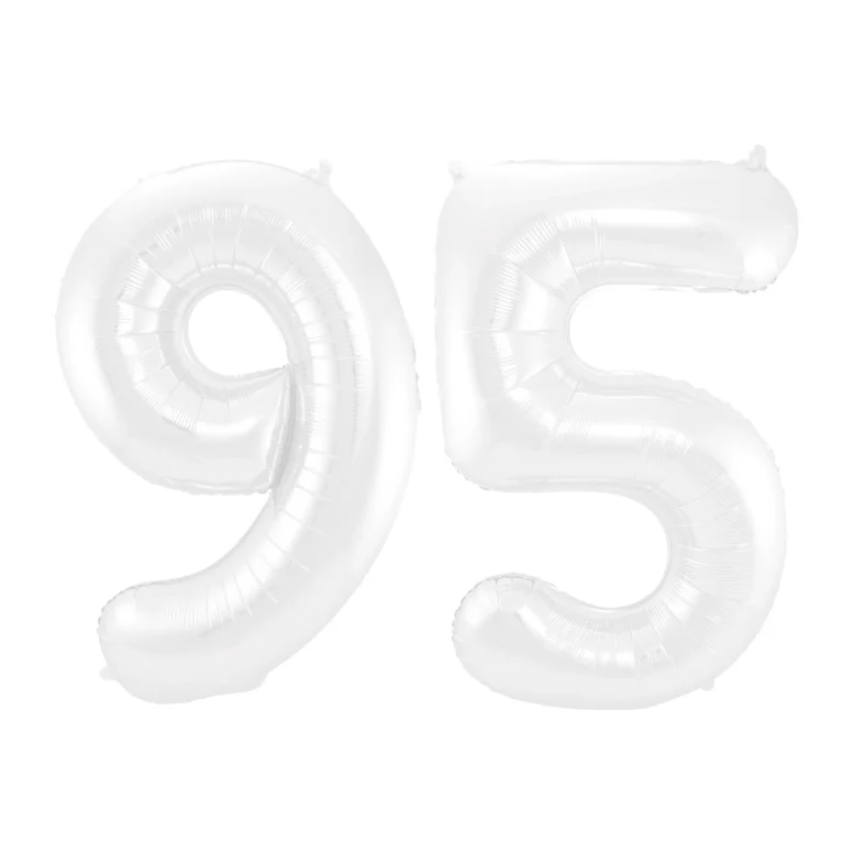 Folieballon 95 jaar metallic wit 86cm