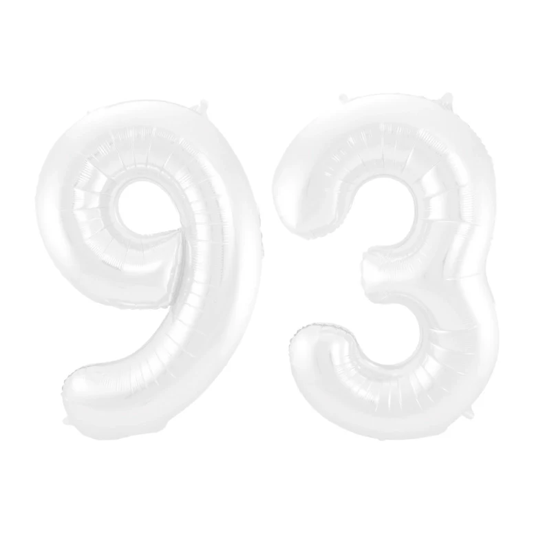 Folieballon 93 jaar metallic wit 86cm