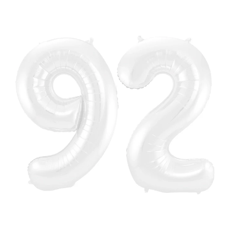 Folieballon 92 jaar metallic wit 86cm