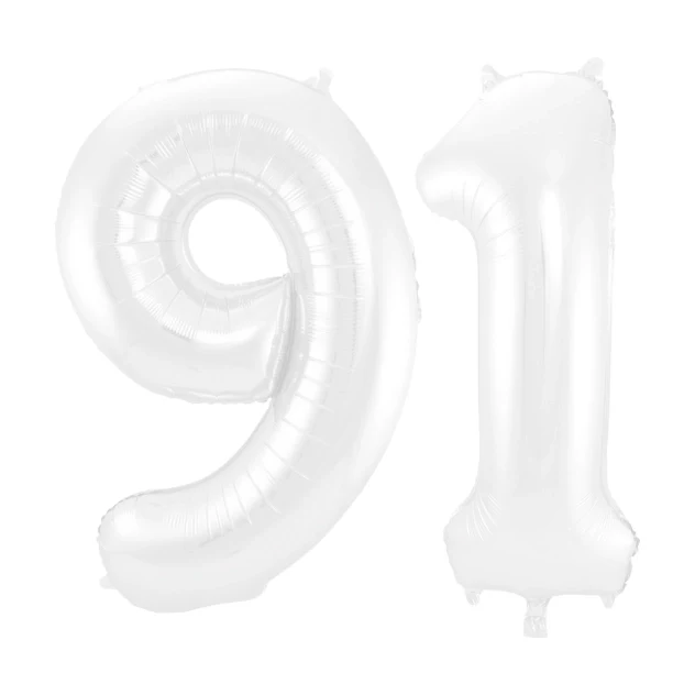 Folieballon 91 jaar metallic wit 86cm