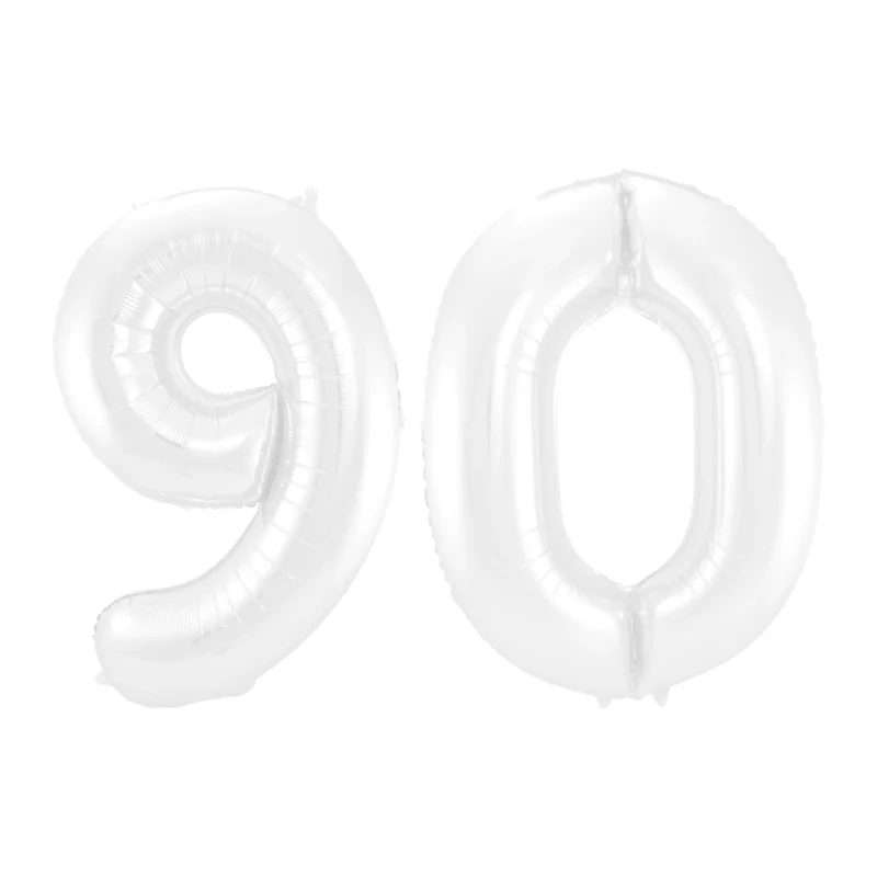 Folieballon 90 jaar metallic wit 86cm