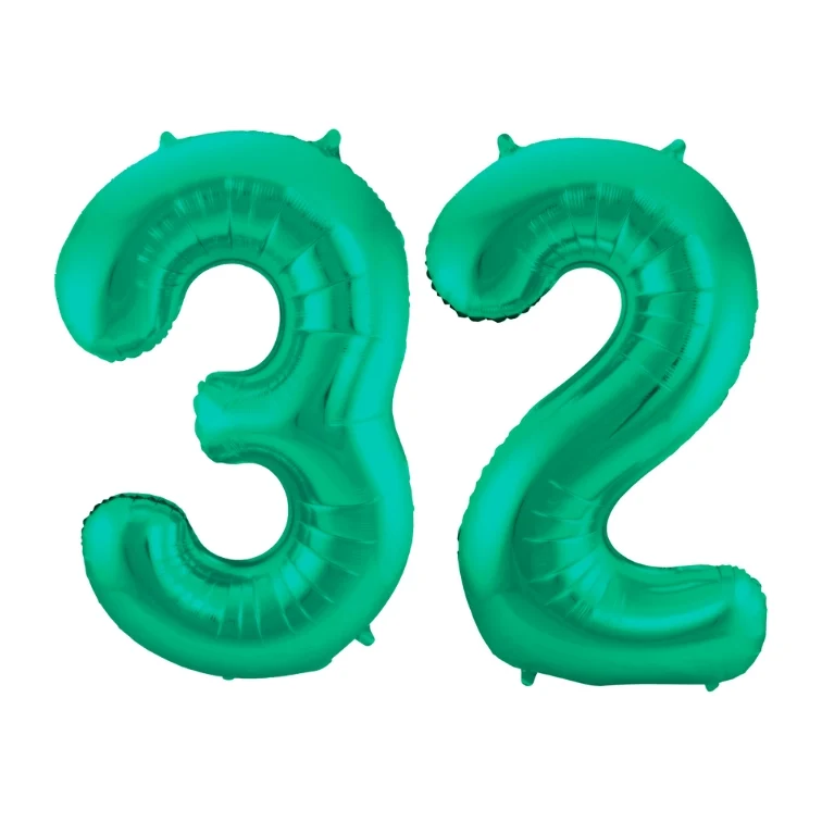 Folieballon 32 jaar metallic groen 86cm
