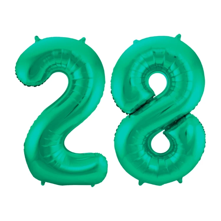 Folieballon 28 jaar metallic groen 86cm