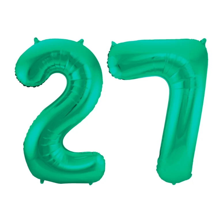 Folieballon 27 jaar metallic groen 86cm