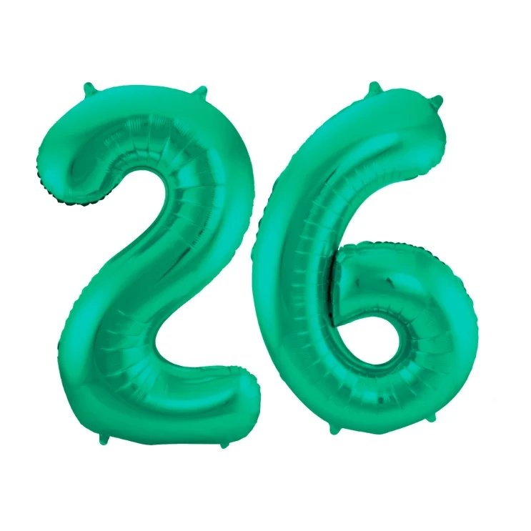 Folieballon 26 jaar metallic groen 86cm