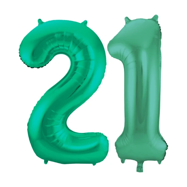 Folieballon 21 jaar metallic groen 86cm