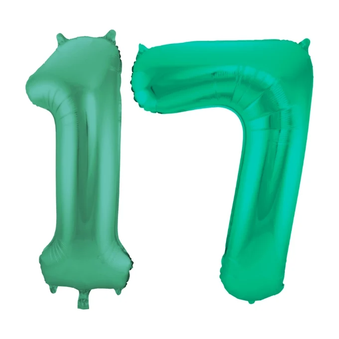 Folieballon 17 jaar metallic groen 86cm