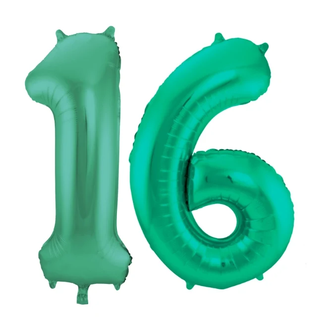 Folieballon 16 jaar metallic groen 86cm
