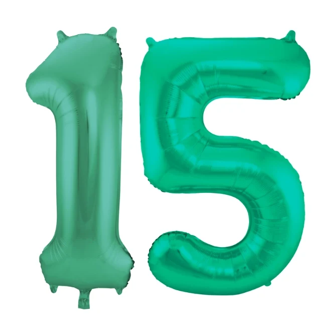 Folieballon 15 jaar metallic groen 86cm