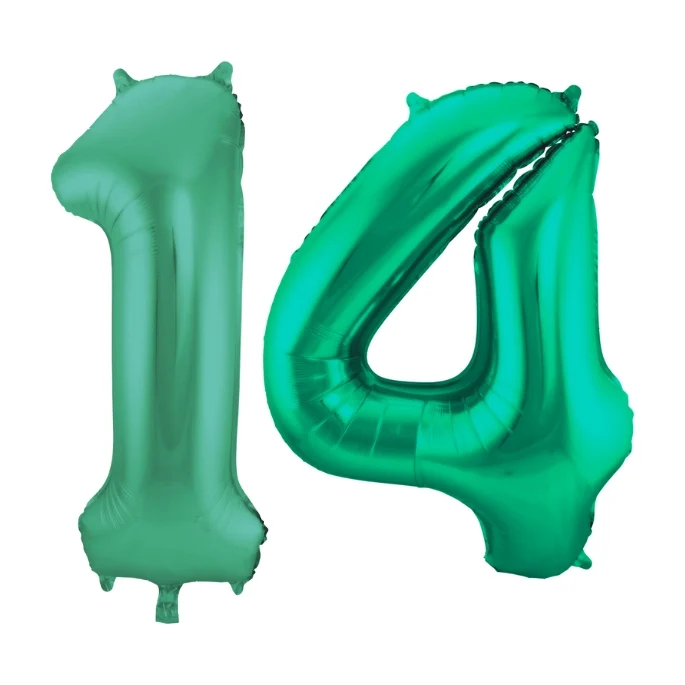 Folieballon 14 jaar metallic groen 86cm