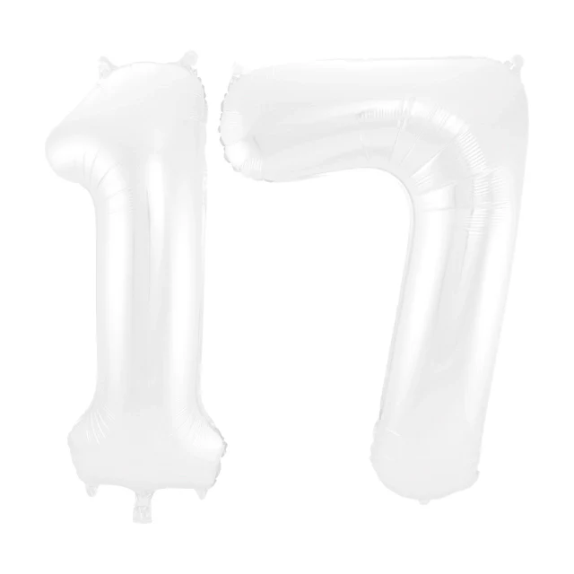 Folieballon 17 jaar metallic wit 86cm