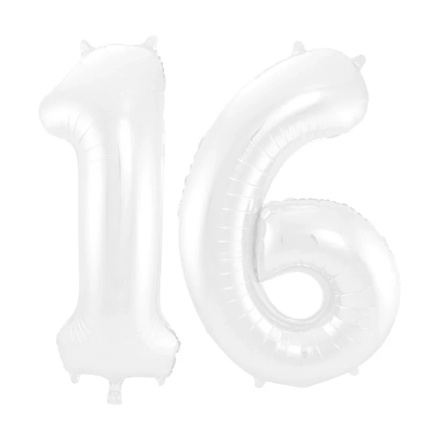 Folieballon 16 jaar metallic wit 86cm
