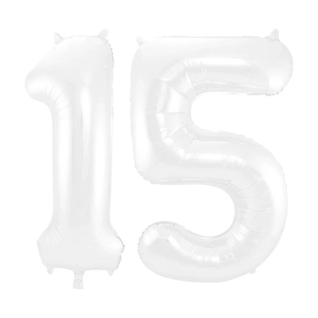 Folieballon 15 jaar metallic wit 86cm