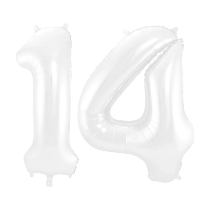 Folieballon 14 jaar metallic wit 86cm