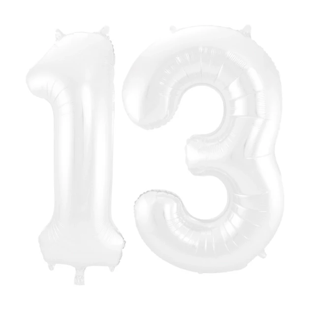 Folieballon 13 jaar metallic wit 86cm