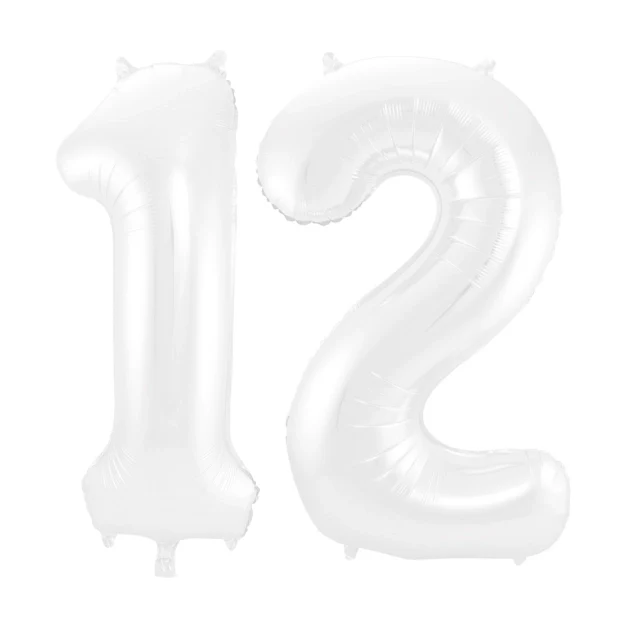 Folieballon 12 jaar metallic wit 86cm