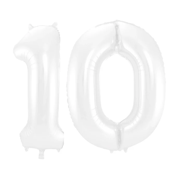Folieballon 10 jaar metallic wit 86cm