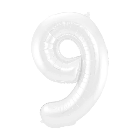Folieballon 9 jaar metallic wit 86cm