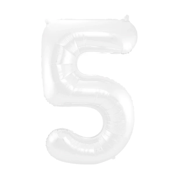 Folieballon 5 jaar metallic wit 86cm