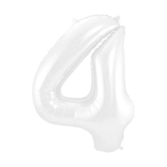 Folieballon 4 jaar metallic wit 86cm