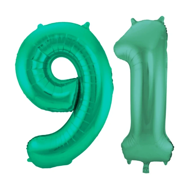 Folieballon 91 jaar metallic groen 86cm