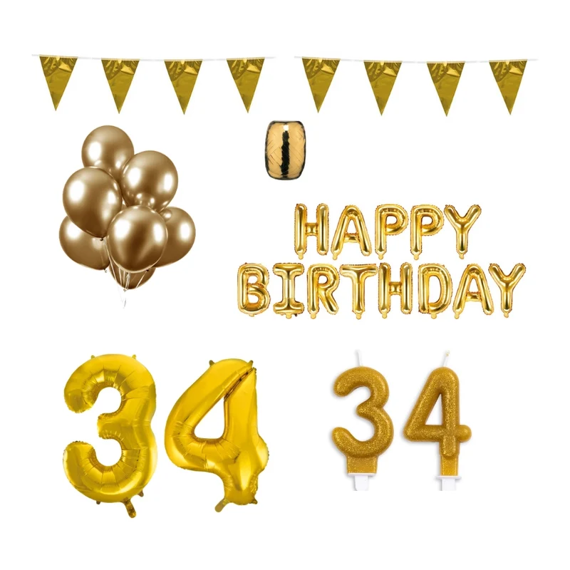 34 jaar Verjaardag Versiering Pakket Goud