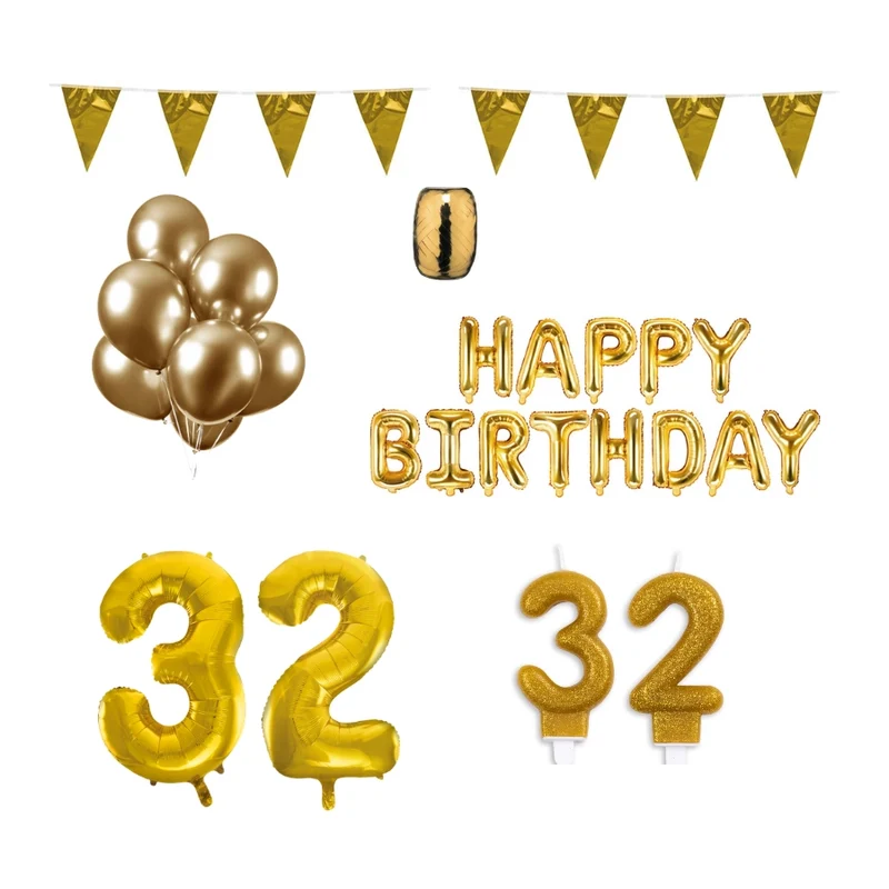 32 jaar Verjaardag Versiering Pakket Goud