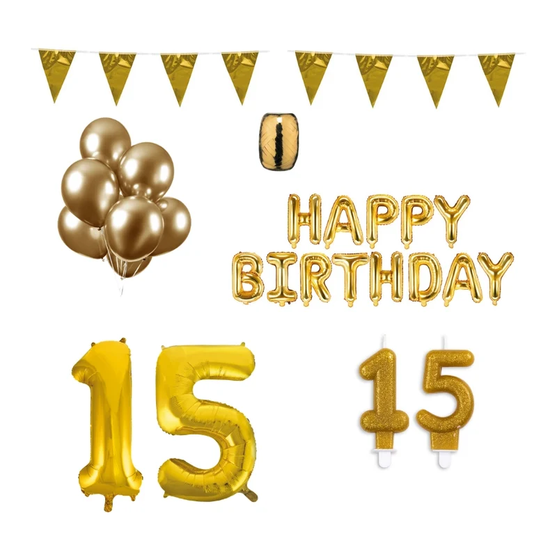 15 jaar Verjaardag Versiering Pakket Goud