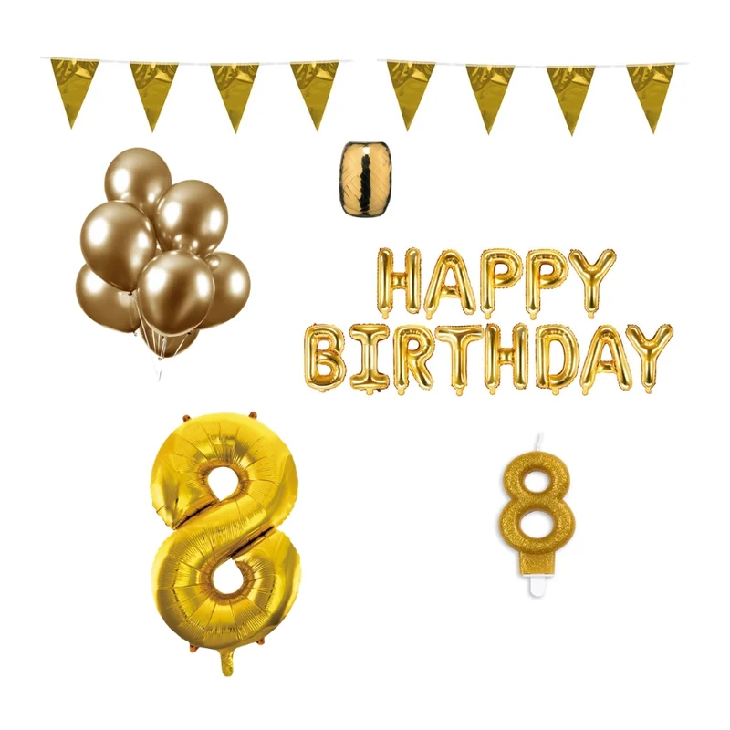 8 jaar Verjaardag Versiering Pakket Goud