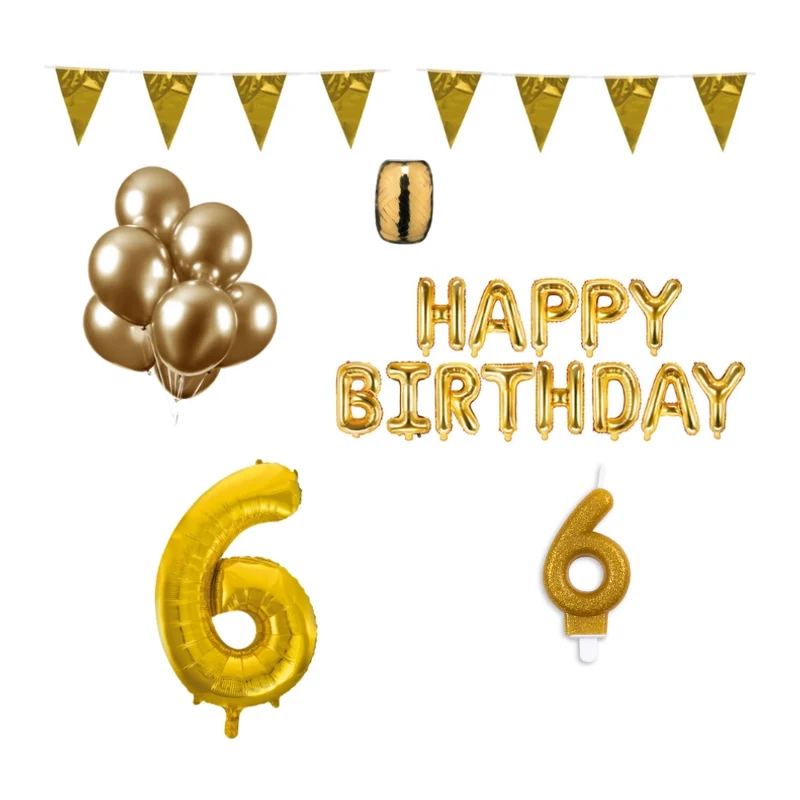 6 jaar Verjaardag Versiering Pakket Goud