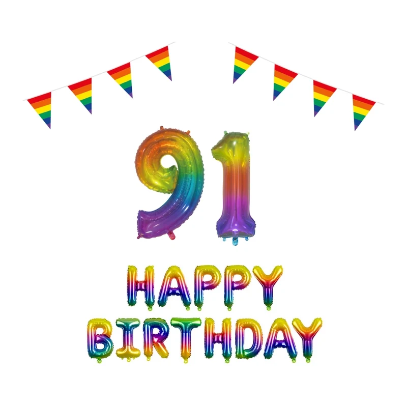91 jaar Verjaardag Versiering Pakket Regenboog