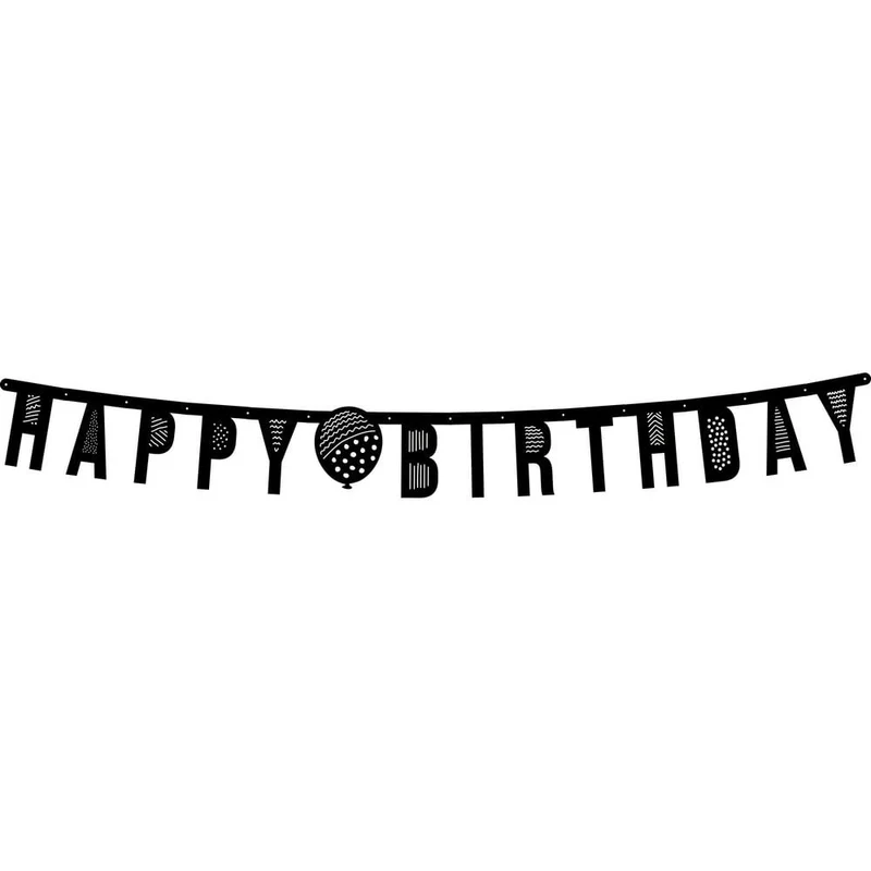 Letterslinger Happy Birthday Zwart/Wit