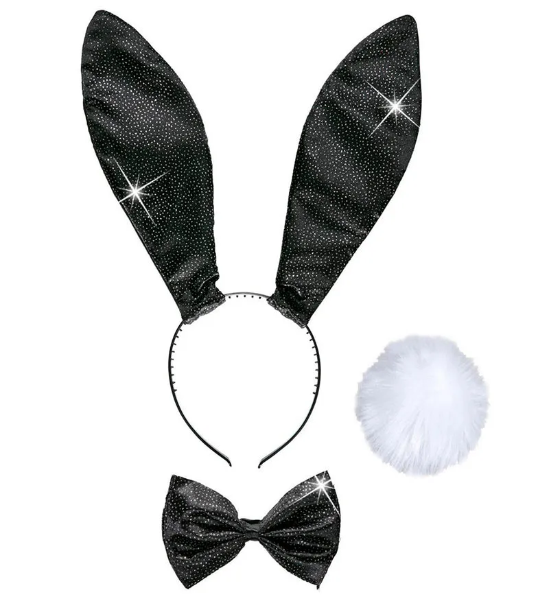Verkleedset bunny zwart glitters
