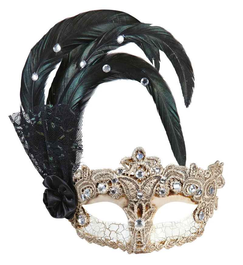 Oogmasker met zwarte veren