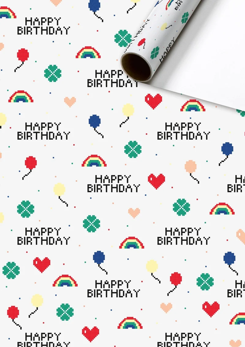 Rol Inpakpapier Pixels Happy Birthday