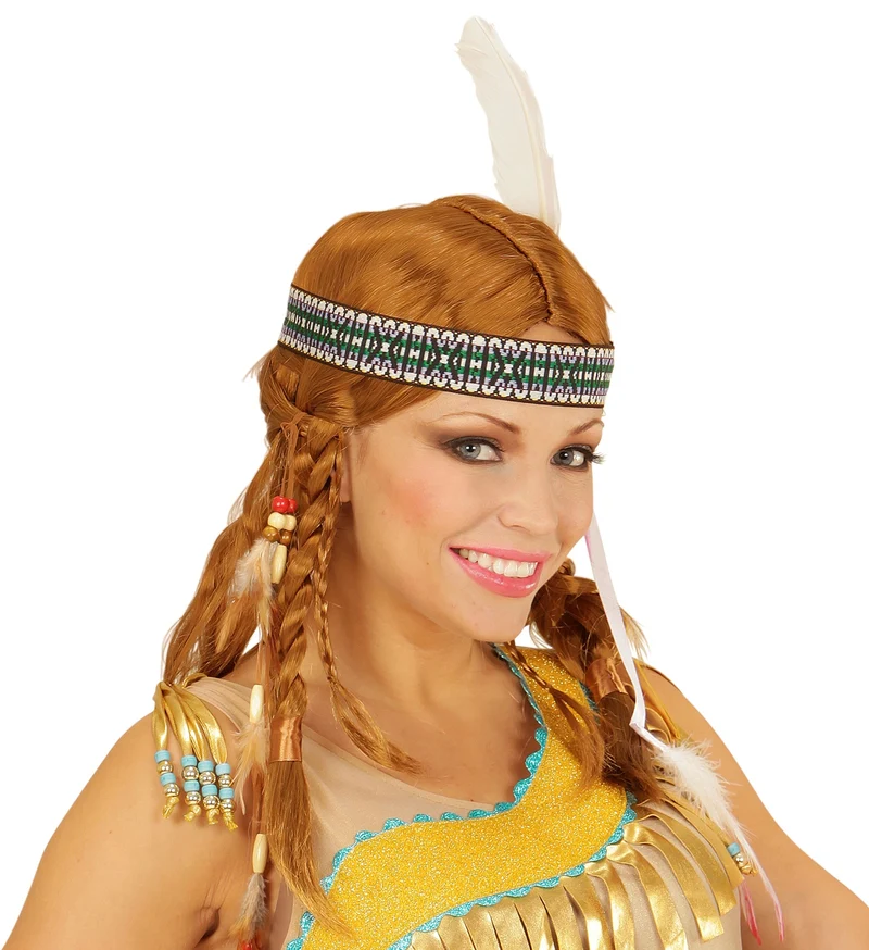 Pruik indiaan Chippewa met hoofdband en veer