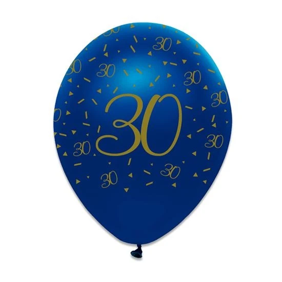 Ballonnen 30 Jaar Navy Blauw/Goud - 6 Stuks