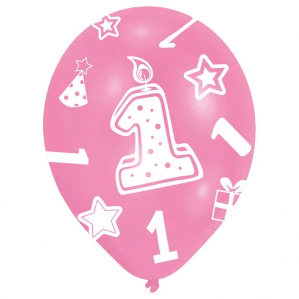 Ballonnen Verjaardag 1 Jaar Roze - 6 Stuks