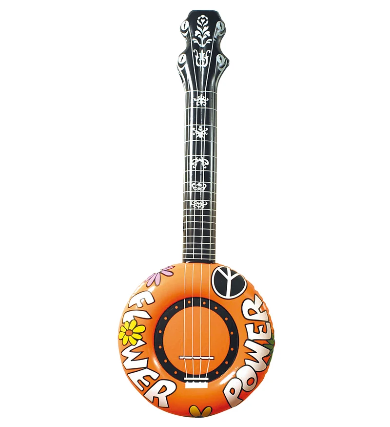 Opblaasbare banjo Hippie Flower power oranje