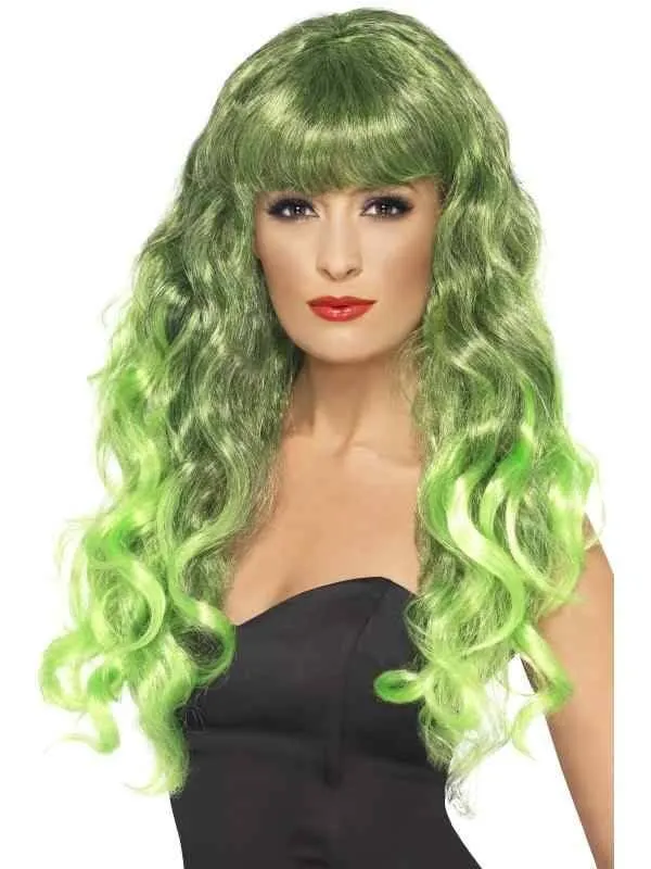Groene Lange Siren Pruik