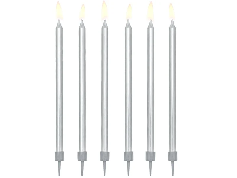 Taartkaarsjes zilver 12,5cm - 12 stuks