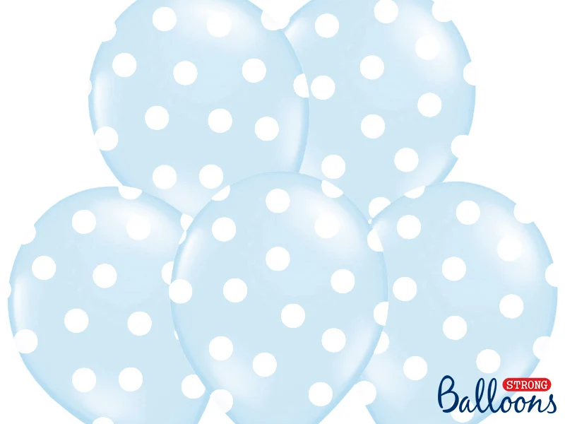 Ballon baby blauw pastel met witte stippen 6 stuks