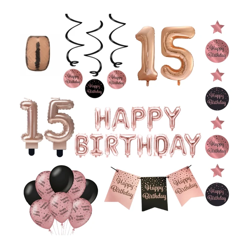15 jaar Verjaardag Versiering Pakket Rose Gold
