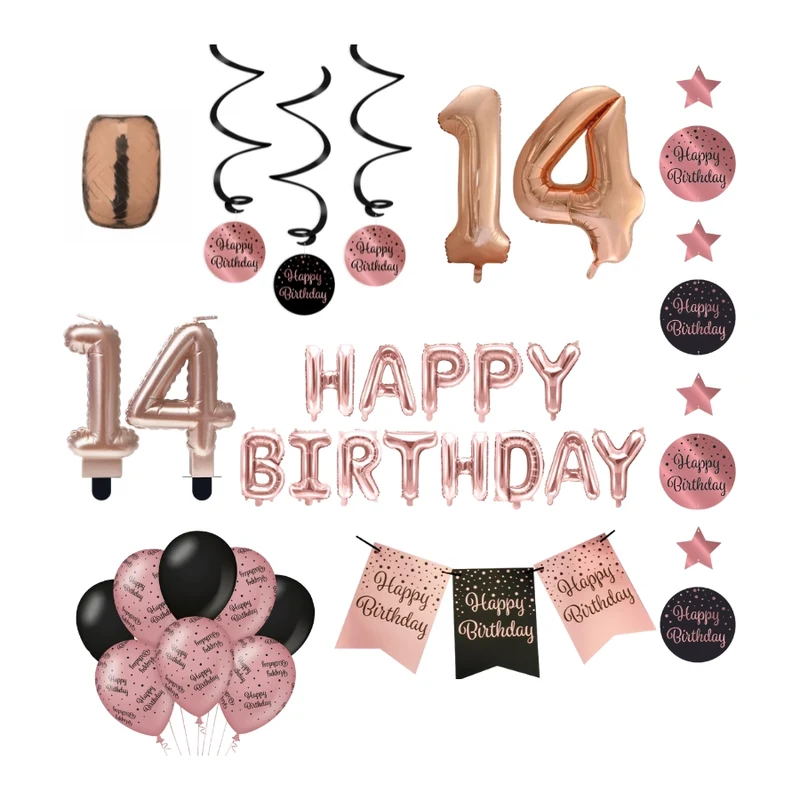 14 jaar Verjaardag Versiering Pakket Rose Gold
