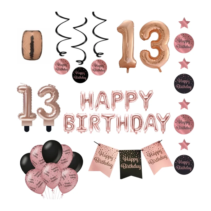13 jaar Verjaardag Versiering Pakket Rose Gold