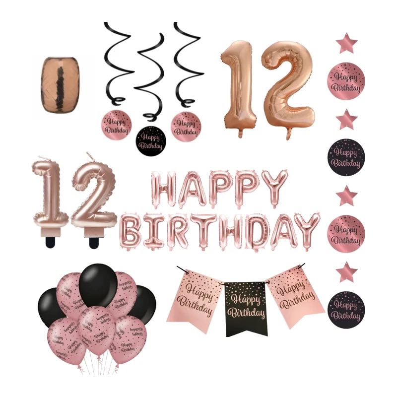 12 jaar Verjaardag Versiering Pakket Rose Gold