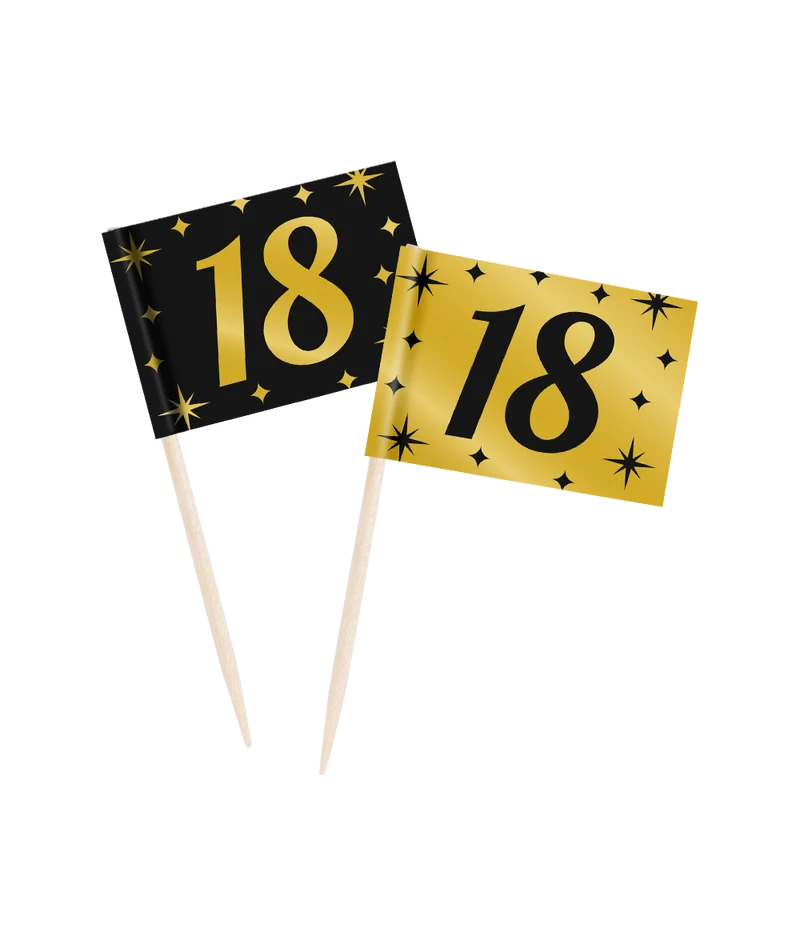 Classy Cocktail Prikkers 18 Jaar Zwart/Goud (50st)