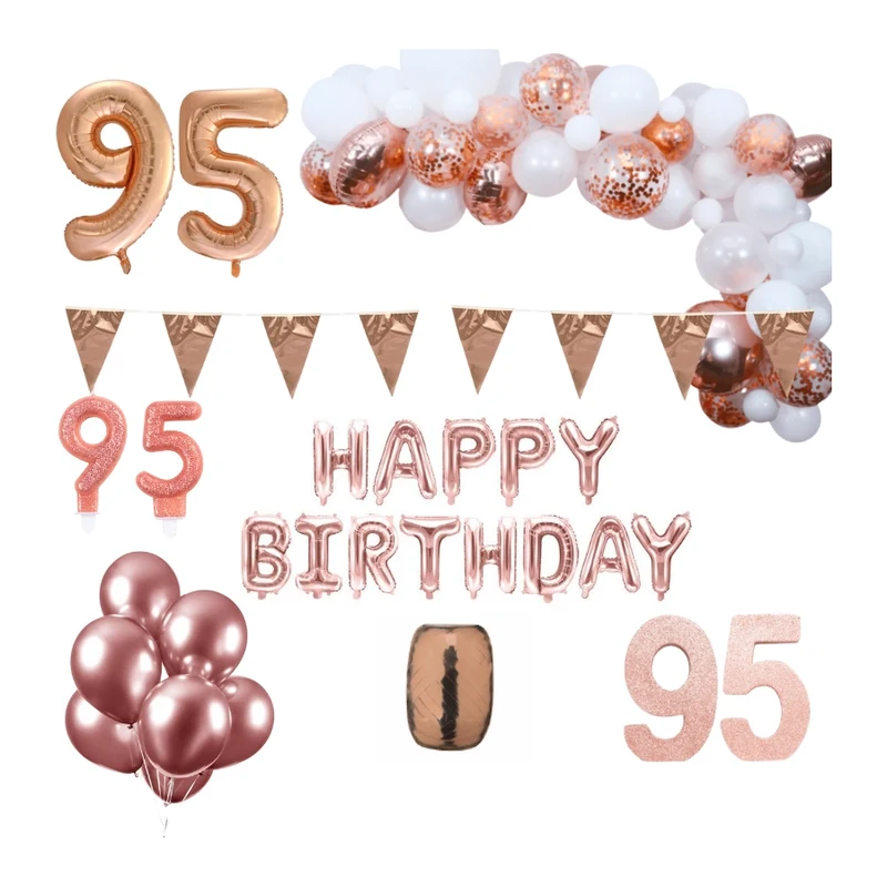 95 jaar Verjaardag Versiering Pakket Rosé goud XL