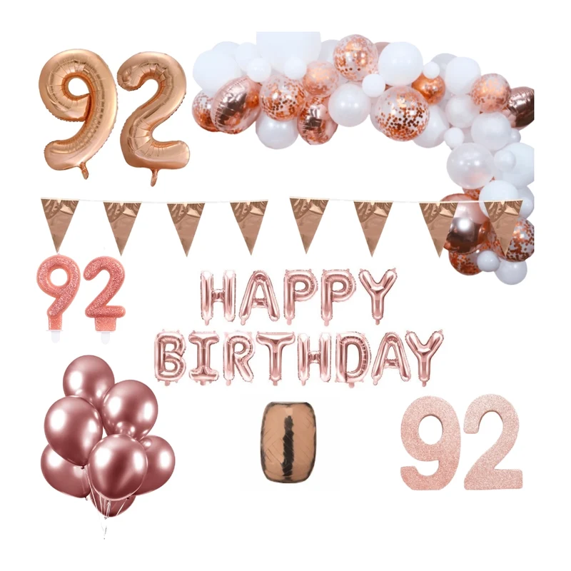 92 jaar Verjaardag Versiering Pakket Rosé goud XL